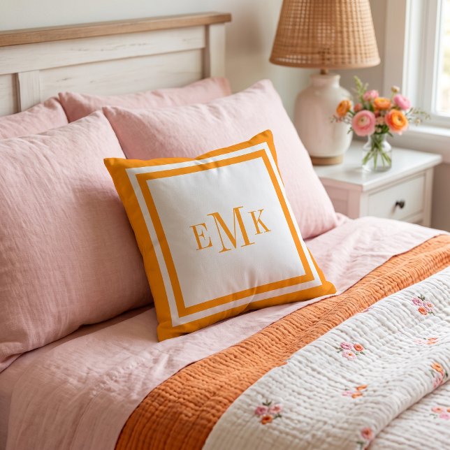Orange Preppy Ribbon Dots Custom Monogram Cushion (Creator Uploaded)