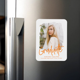 Orange Preppy Script Photo Graduation Magnet