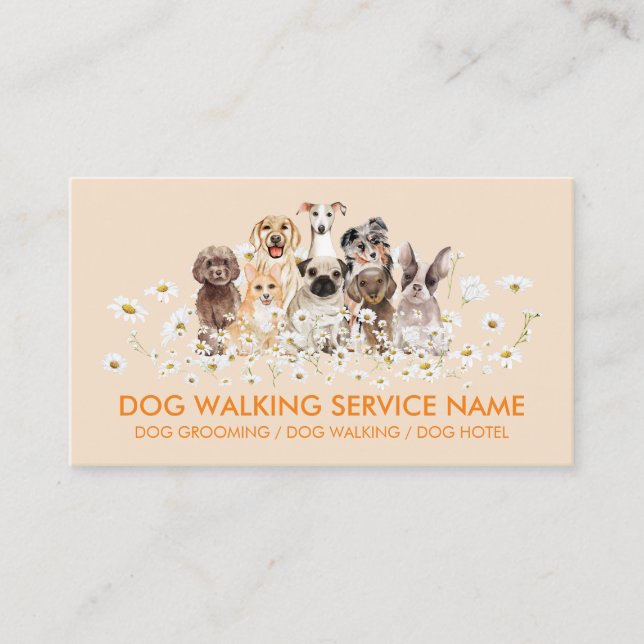 Orange Pretty Dogs in Daisies Business Card (Front)
