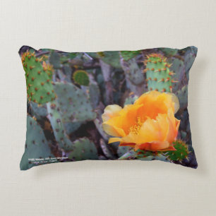Orange Prickly Pear Cactus Flower Blossom Decorative Cushion