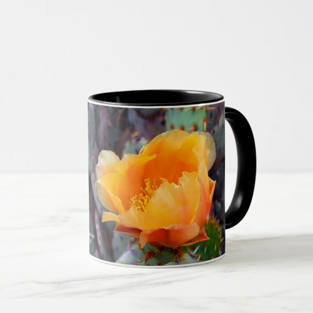 Orange Prickly Pear Cactus Flower Blossom Mug (Front Right)