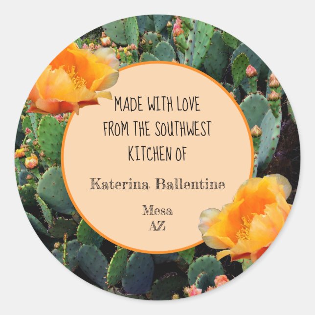 Orange Prickly Pear Cactus / "From the Kitchen of" Classic Round Sticker (Front)