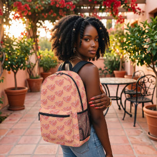 Orange Printed Backpack