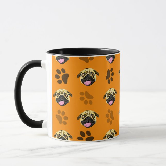 Orange Pug And Paw Print Mug (Left)