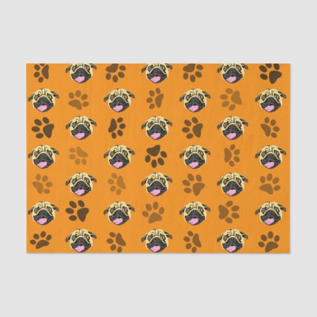 Orange Pugs And Paws Tissue Paper (Front)