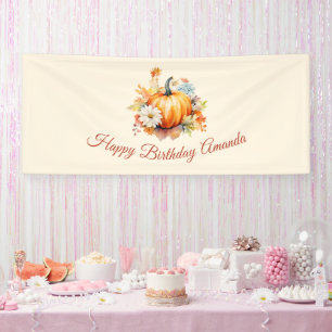 Orange Pumpkin and Flowers Autumn Birthday Banner