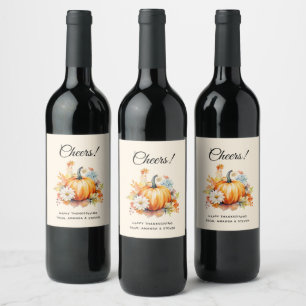 Orange Pumpkin and Flowers Autumn Wine Label