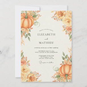 Orange Pumpkin Autumn Eucalyptus Wedding Invitation