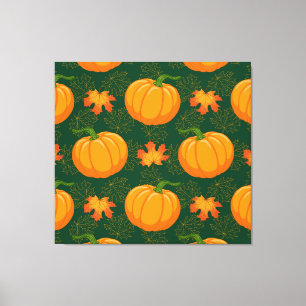 Orange Pumpkin Autumn Leaves Pattern Canvas Print