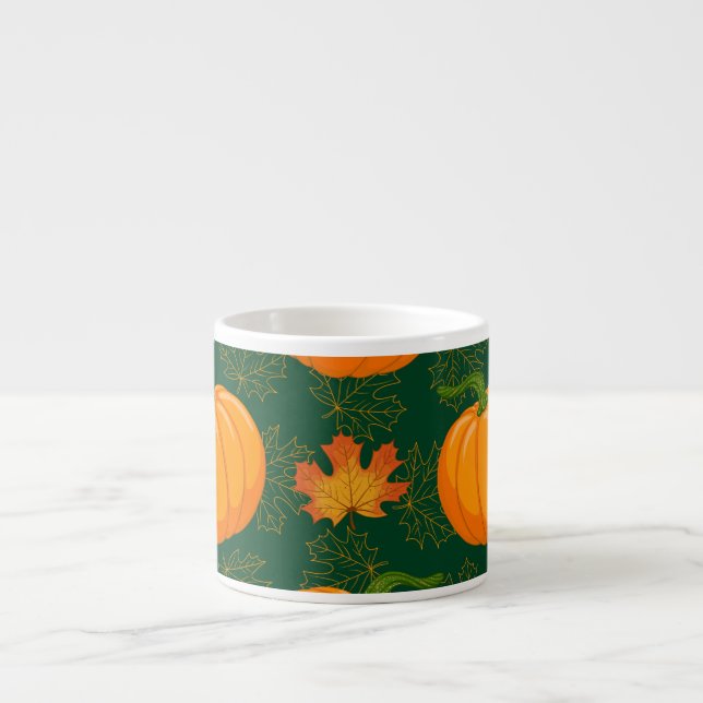 Orange Pumpkin Autumn Leaves Pattern Espresso Cup (Front)