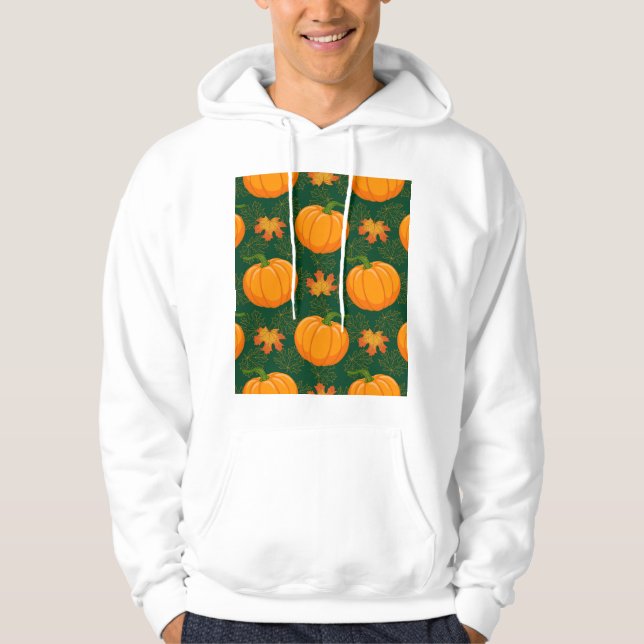 Orange Pumpkin Autumn Leaves Pattern Hoodie (Front)