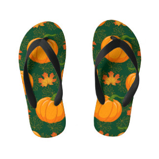 Orange Pumpkin Autumn Leaves Pattern Kid's Jandals