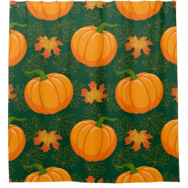 Orange Pumpkin Autumn Leaves Pattern Shower Curtain (Front)