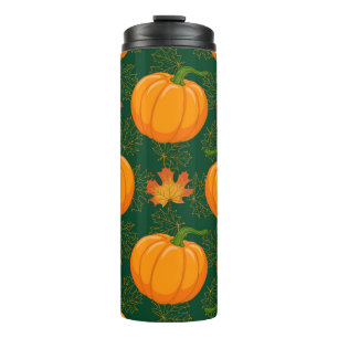 Orange Pumpkin Autumn Leaves Pattern Thermal Tumbler