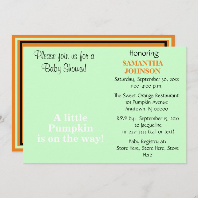 Orange Pumpkin Baby Shower Invitation (Front/Back)