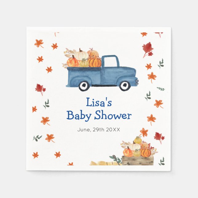 Orange Pumpkin Blue Truck Baby shower Napkin (Front)