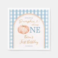 Orange Pumpkin Boho Blue Gingham 1st Birthday