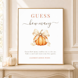 Orange Pumpkin Bow Baby Shower Guess How Many Sign