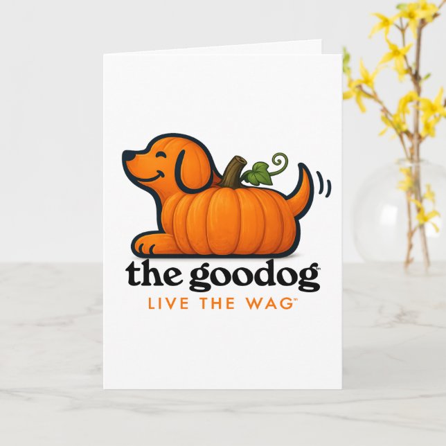 Orange Pumpkin Cute Fall Dog  Card (Yellow Flower)
