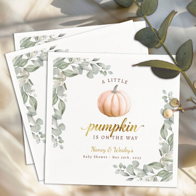 Orange Pumpkin Fall Baby Shower Paper Napkins (Little Pumpkin Baby Shower - Orange)