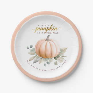 Orange Pumpkin Fall Baby Shower Paper Plates