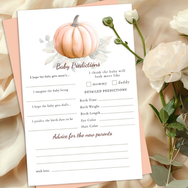 Orange Pumpkin Fall Baby Shower Predictions Card (Baby Shower Activity)