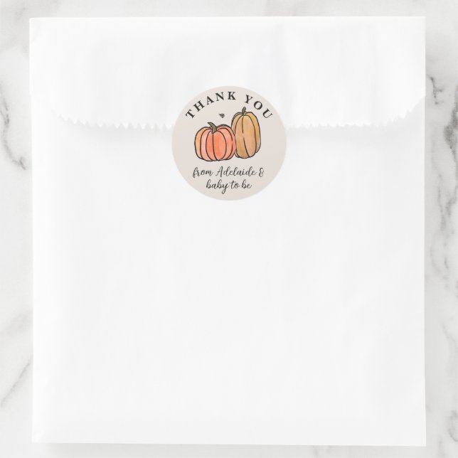 Orange Pumpkin Fall Baby Shower Thank You Classic Round Sticker (Bag)