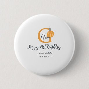 Orange pumpkin fall birthday 21st grey pastel fall 6 cm round badge