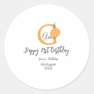 Orange pumpkin fall birthday 21st grey pastel fall classic round sticker