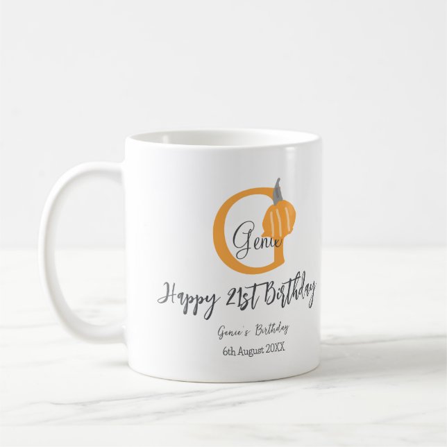 Orange pumpkin fall birthday 21st grey pastel fall coffee mug (Left)