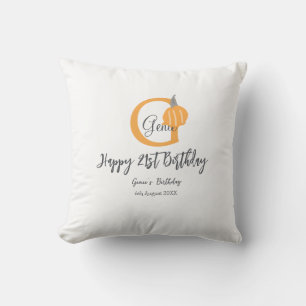 Orange pumpkin fall birthday 21st grey pastel fall cushion