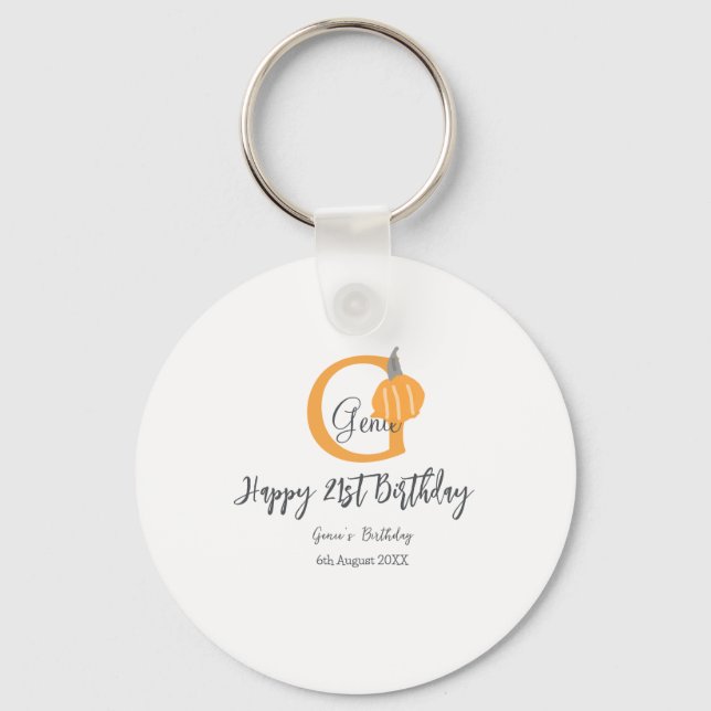Orange pumpkin fall birthday 21st grey pastel fall key ring (Front)