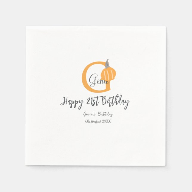 Orange pumpkin fall birthday 21st grey pastel fall napkin (Front)