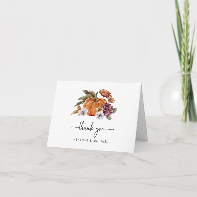 Orange Pumpkin Fall Thank You Card (Front)