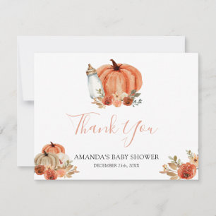 Orange Pumpkin Falling In Love Fall Baby Shower Thank You Card