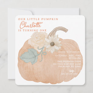 Orange Pumpkin First Birthday Invitation