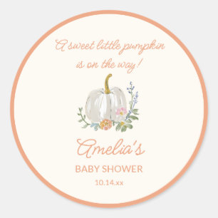 Orange Pumpkin Floral Fall Baby Shower Welcome Classic Round Sticker