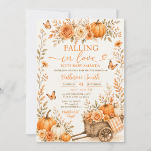 Orange Pumpkin Floral Falling in love Baby Shower Invitation