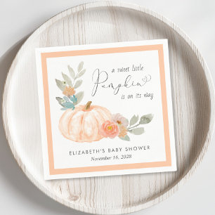 Orange Pumpkin Floral Watercolor Baby Shower Napkin
