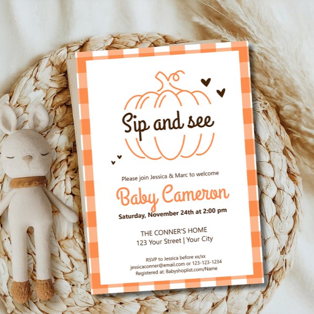 Orange Pumpkin Gender Neutral Fall Sip And See Invitation (Creator Uploaded)