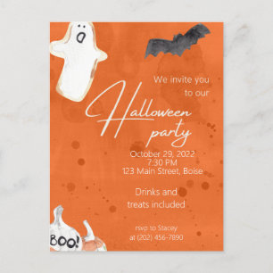 Orange Pumpkin & Ghost Halloween Party Invitation Postcard