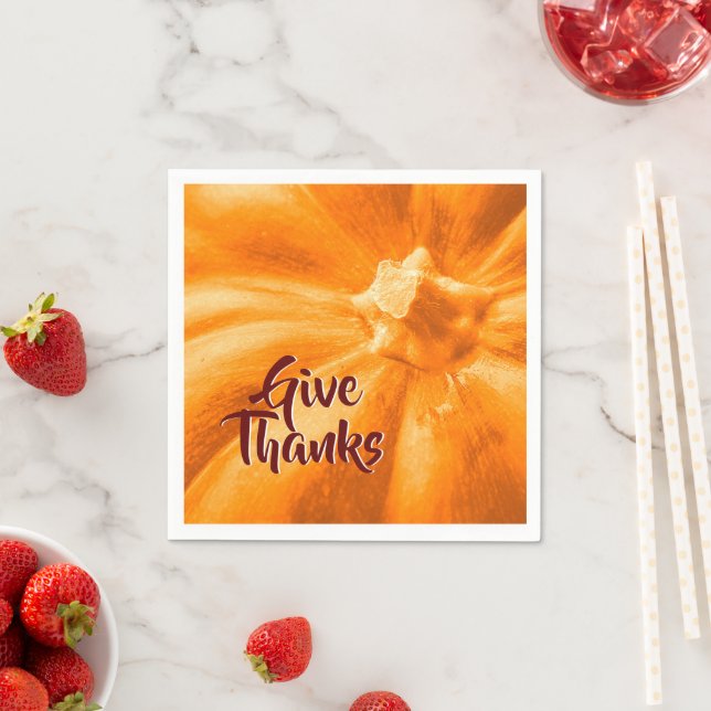 Orange Pumpkin Give Thanks Thanksgiving Holiday Napkin (Insitu)