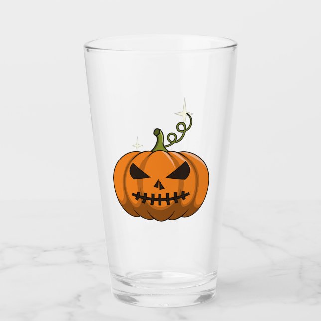 Orange Pumpkin Halloween Glass Cup (Front)