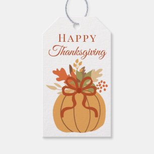 Orange Pumpkin Happy Thanksgiving Gift Tags