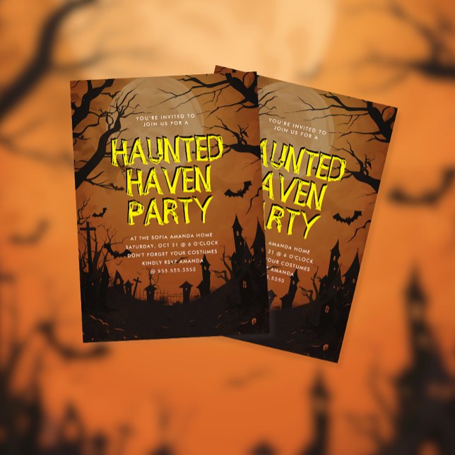Orange Pumpkin Haunted Haven Halloween Party Invitation (Creator Uploaded)