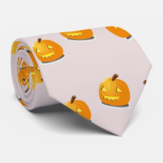 Orange pumpkin head pattern tie (Rolled)