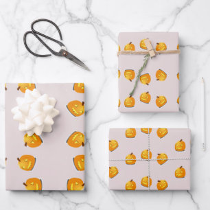 Orange pumpkin head pattern wrapping paper sheet