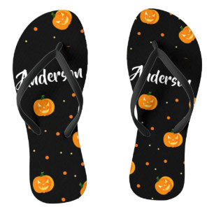 Orange pumpkin heads with polka dots jandals