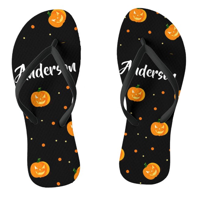 Orange pumpkin heads with polka dots jandals (Footbed)