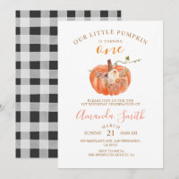 Orange Pumpkin Is Turning ONE Birthday Floral Invi
